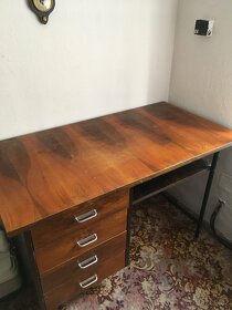 Stůl kov chrom vintage dýha dřevo šuplíky - 3