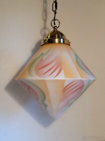 mosazný lustr, pěkné Art Deco stínidlo - 3