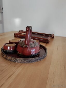 Čajový set + dřevěný podnos ve skvělé kondici - 3
