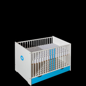 dětská postýlka a komody vč.přebalovacího pultu bílá/modrá - 3