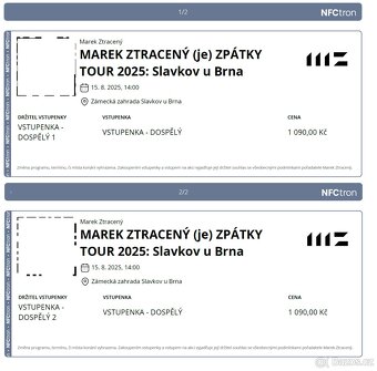 2x lístky - Marek Ztracený, Slavkov u Brna, 15.8.2025 - 3