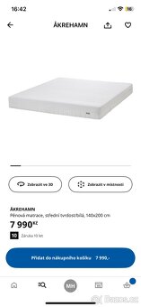 Postel 140x200 vc. rostu, matrace a ochrany matrace - 3
