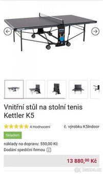 Pingpongový stůl Kettler K5 nový, nepoužitý, nevybalený - 3