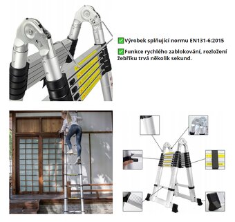 TELESKOPICKÝ HLINÍKOVÝ ŽEBŘÍK 6,2 m (3,1 m + 3,1 m) KLOUBOVÝ - 3