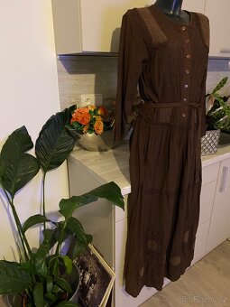 Dlouhe saty rukavy hnede boho maxi 38, 42 - 3