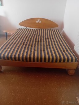 postel dvoulůžko, buk masiv, rošty, matrace - 3