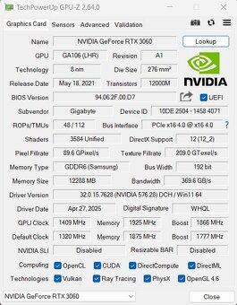 GIGABYTE RTX 3060 12 GB EAGLE OC V perfektním stavu - 3