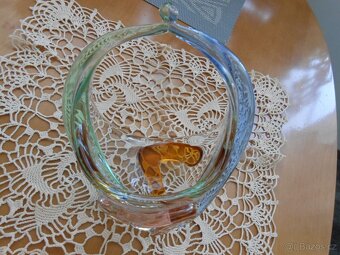 RETRO skleněný košíček 17,5cm  hutní sklo - bez oťuků - 3