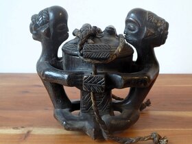 Stará Africká dřevořezba sošek s dózou kmene Luba z Konga - 3