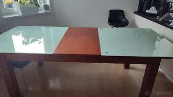 Jídelní stůl, 180x100, rozkládací, dřevo+sklo, použitý - 3