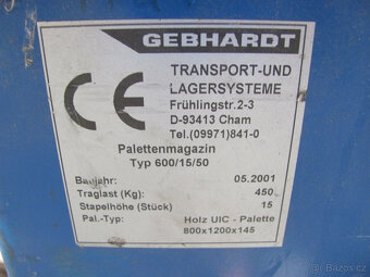 Zásobník palet Gebhardt typ 6001550 - pro 15 palet, rok výro - 3