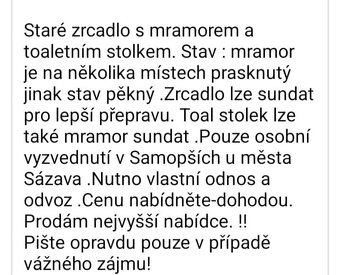 Prodám toto staré zrcadlo s mramorem + toaletní stolek. - 3