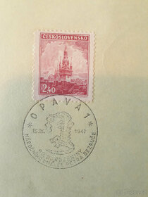 Petr Bezruč - výroční list, známka Brno, razítko Opava 1947 - 3