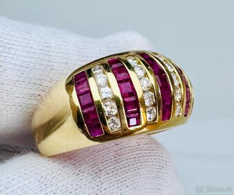 LUXUSNÍ 18K PRSTEN S PŘÍRODNÍMI RUBÍNY A DIAMANTY - 3