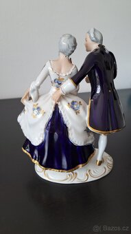 Royal dux porcelánová soška rokokový pár kobaltový - 3