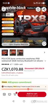 Bezdrátová sluchátka na plavání s MP3 přehrávačem - 3