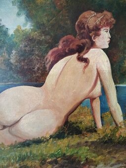 obraz DÍVKA NA BŘEHU, akt, olej, sign. 1958 - 3