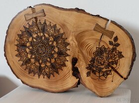 Mandala a růže - pyrografie - 3
