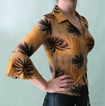 Elastická halenka s palmami a třpytivou nitkou, S - 3