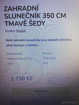 Slunečník s boční nohou 350 cm + závaží NOVÉ vše nepoužité - 3