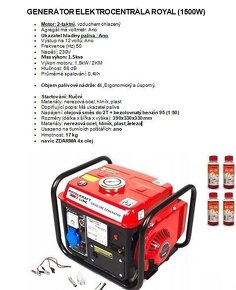 Elektrocentrála,generátor 1500 W 2700kč,nerozbalená,faktura - 3