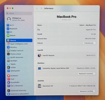 MacBook Pro 16” 2021/32GB RAM/M1 PRO/1TB SSD/Záruka - 3