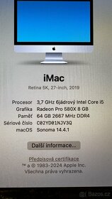 Apple iMac 27, 2019,  2TB, 64GB Retina 5k, 3,7GHz, Intel  i5 - 3
