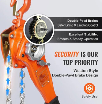 Pákový kladkostroj 1,5T, G80 řetěz 270 cm - 3