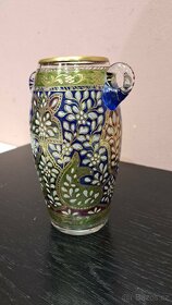 Starožitná skleněná váza s ručním smalt dekorem 6624 - 3