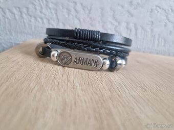 Nový pánský značkový kožený náramek Armani černý pravá kůže - 3