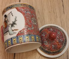 Čínský hrníček porcelán červený zdobený - 3