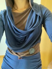 Tmavě modré a čokoládové mini šaty s kapucí - Velikost S - 3