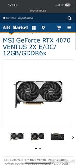 Grafická karta MSI GeForce RTX 4070 VENTUS 2X - 3
