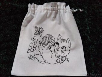 VYŠÍVANÉ PYTLÍČKY - KOČKA - KOTĚ 5 kusů - 3