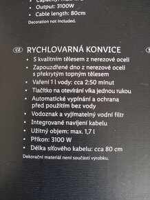 SILVERCREST Rychlovarná konvice - 1,7l , nová , bílá - 3