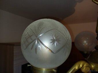 secesní mosazný tříramenný lustr - 3