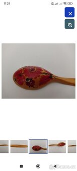 RETRO dekorace Ruská dřevěná naběračka s motivem 35,5cm - 3