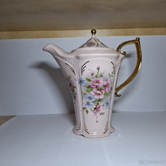 Set - konvice+3x hrnek+cukřenka z růžováho porcelánu - 3