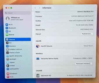 MacBook Pro 15” 2019/16GB RAM/Intel i7/256GB SSD/ Záruka - 3