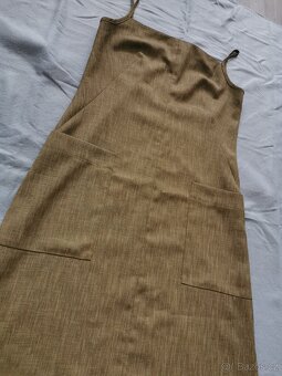 Khaki šaty s ramínky a kapsami S - 3