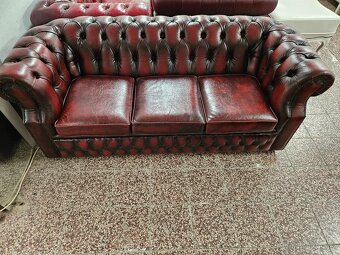CHESTERFIELD ŠTÝL,BORDOVO-ČIERNA SEDAČKA KOŽENÁ - 3