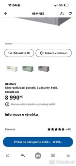 Rozkládací postel Ikea šeda 80x200 Hemnes - 3