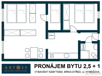Pronájem bytu 2,5+1, Brno-město, ul. Vodní / Hybešova, UP 54 - 3