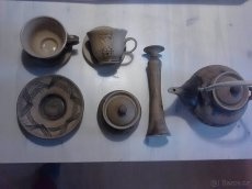 Velká váza, sklenička, čajový keramický set - 3