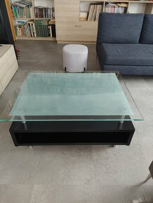 konferenční stůl černý dub masiv + pískované sklo LEVNĚ - 3