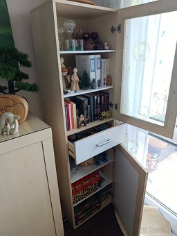 Vysoká prosklená skříňka / vitrína (dekor bříza a bílá) - 3