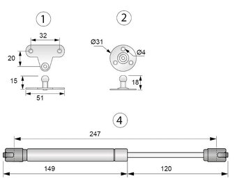 Plynové písty 80N, vzpěry, originál zabalené - 3
