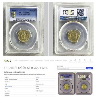Svatováclavský dukát 1936, certifikace PCGS MS 63 - 3