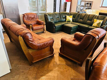 557 Rustikální kožená sedací souprava sedačka 3+1+1 masiv - 3