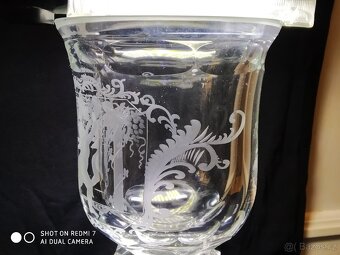 Starožitný velký řezaný a broušený pohár číše značený Čechy - 3